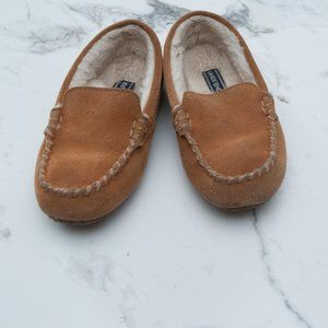 Lands' End Kids Suede Leather Moccasin Tan Slippers Size 1
